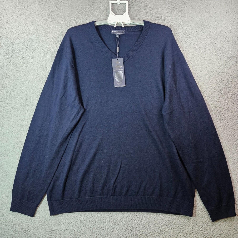 $99 NWT Hart Schaffner Marx 3XT 3X Tall Sweater Men Merino Wool V-Neck Navy Blue
